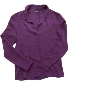 100% Silk Blouse by Theory - Dark Purple Long Sleeves